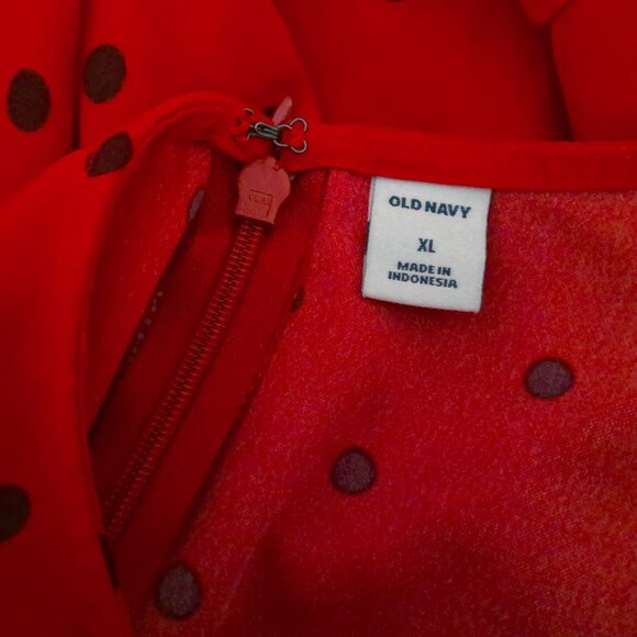 Old Navy Dress Babydoll Red W/ Black Polka Dot 3/4 Bell Sleeve Below Knee EUC XL - Picture 6 of 8